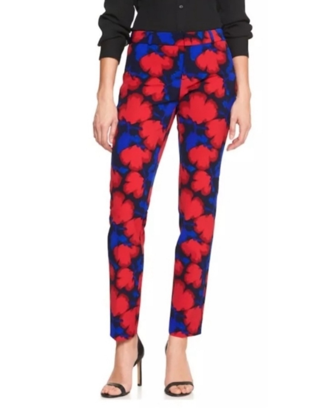 Banana Republic Ryan Red & Blue Floral Print Slim Ankle Pants